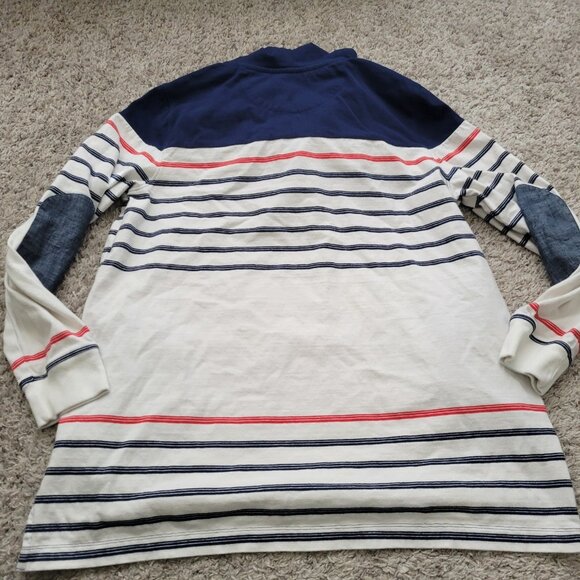 Lands End Hoodie Womens XL Blue Off White Striped Henley Pullover Patches Pocket - Picture 8 of 9